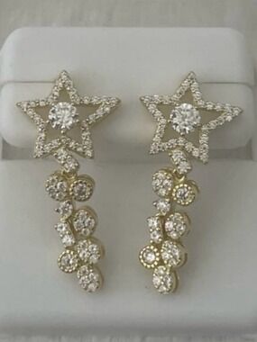 14k gold over 925 silver 2.00ctw Moissanite star dangle earrings